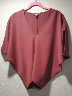 Express Maroon V-Neck Draped Blouse